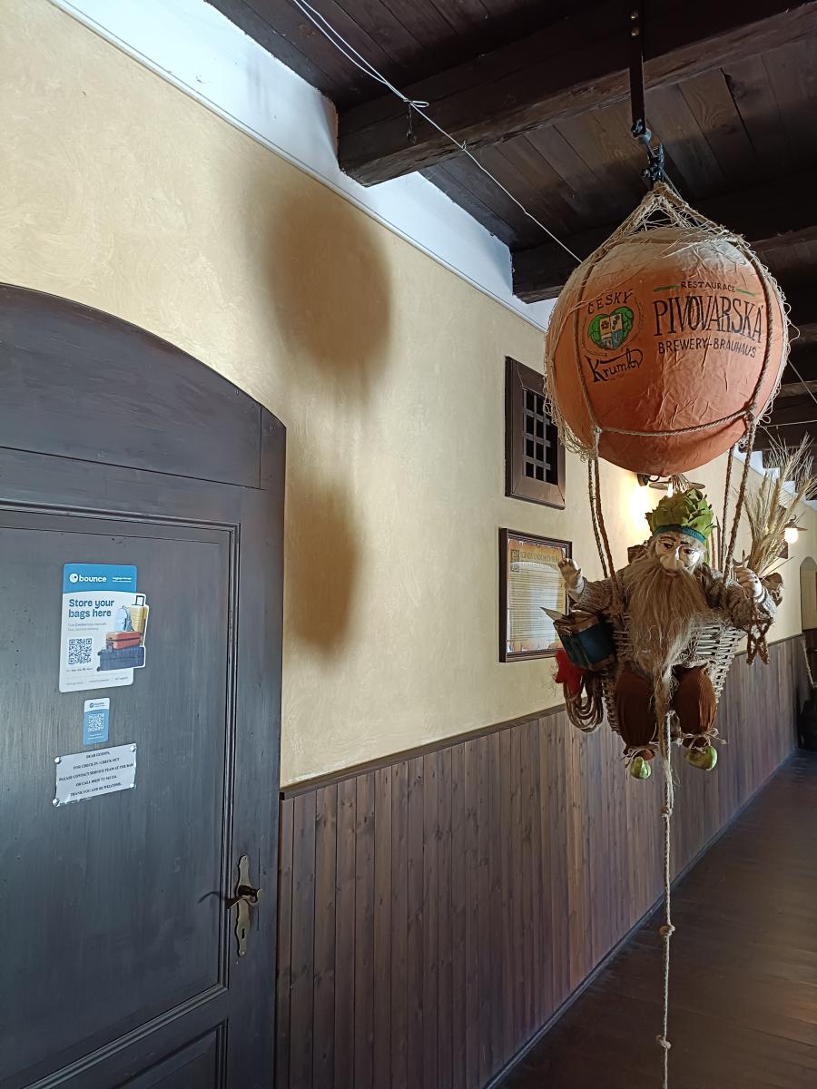 Luggage storage at Pivovarská restaurant — the marked door with all the details